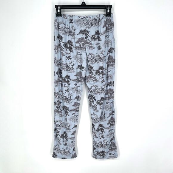 NEW PJ Lounge Pants Womens Sz S Blue Black Floral Trees House Wagon Country - Picture 3 of 7